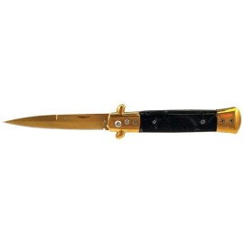 Old School Classic Black Marble Stiletto Auto Switch Blade Knife (3.75" Gold Bayonet)