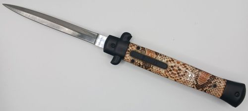 Old School Mago 11" Snakeskin Stiletto D/A OTF Automatic Knife Satin Dagger