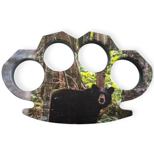 Large Black Bear in the Woods Brass Knuckles Paper Weight