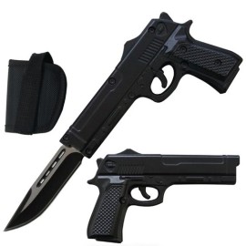 Pistol Gun Black 9" D/A OTF Automatic Knife 2-Tone Drop Point