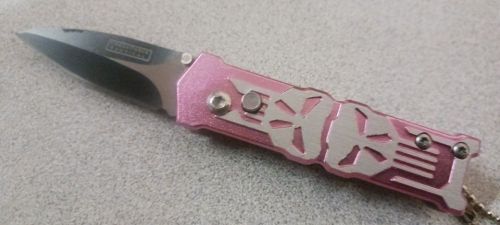 Punisher Pink Side Opening Automatic Knife Black Dagger