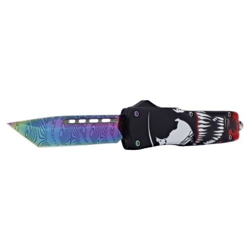 Punisher Skull Rainbow Out The Front Knife with Sheath