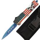 Punisher USA Flag D/A OTF Automatic Knife Blue Damascus Dagger