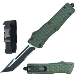 Q-Bert OD Green D/A OTF Automatic Knife Two Tone Tanto Serrated