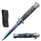 Rainbow Black Marble Automatic Push Button Stiletto Knife