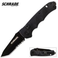 Schrade Mini Tanto Black Serrated Button Lock Knife