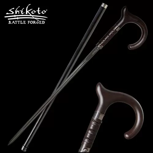 Shikoto Gentleman's Hook Sword Cane Damascus