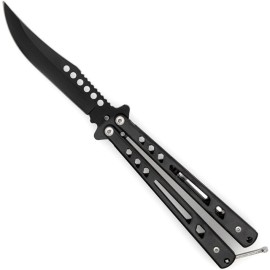 Shoots & Ladders Clip Point Balisong Black Butterfly Knife with Pocket Clip