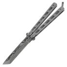 Silver Racer Balisong Damascus Butterfly Knife Tanto