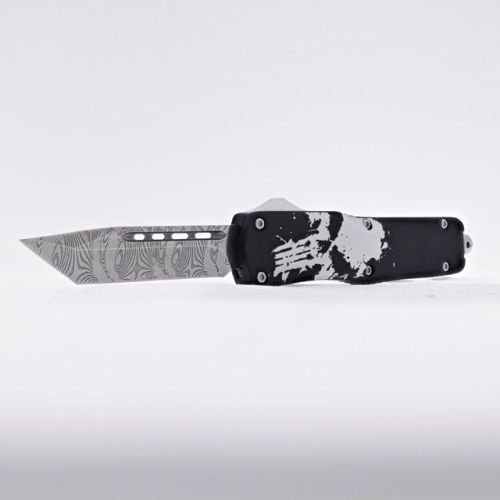 Snow Camo Out-The-Front Automatic Knife with Damascus Style Blade
