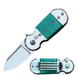 Snub-nose Mini Green Marble 4.75" Automatic Open Pocket Knife