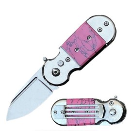 Snub-nose Mini Pink Marble 4.75" Automatic Open Pocket Knife