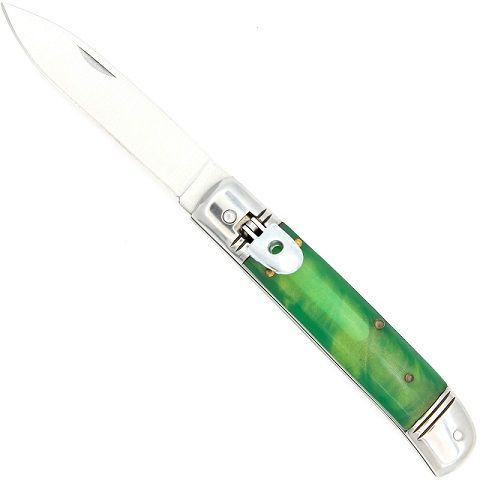 Stainless Automatic Lever Lock Knife Pearl Green