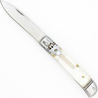 Stainless Automatic Lever Lock Knife Pearl White