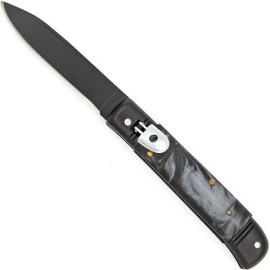 Stainless Black Automatic Lever Lock Knife Black Pearl