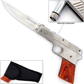 Stick Em Up Automatic Pistol Switchblade Knife with Belt Holster Sheath