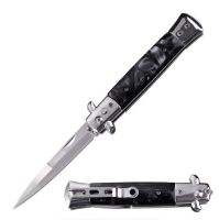 9" Open Classic Stiletto Automatic Knife Black Pearl Handle