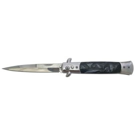 Stiletto Switchblade Black Marble Handle with Silver Blade