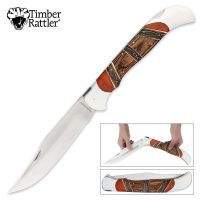 Timber Rattler Heart Wood Monster Lock Back Knife Satin Drop Point