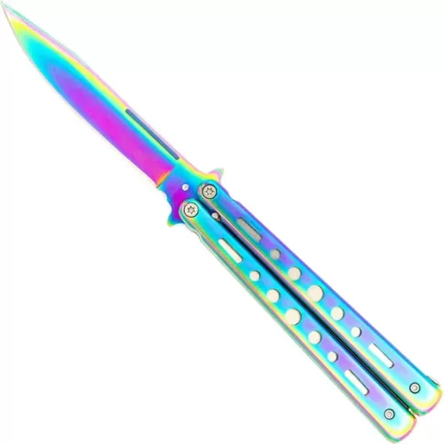 Titanium Finish Drop Point Butterfly Knife with Stainless Steel Build