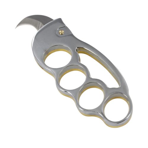 Two Tone Brass Knuckles Karambit Automatic Knife