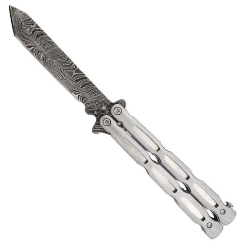 Unchained Damascus Balisong Knife Tanto Blade