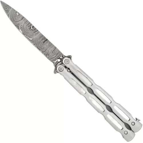 Unchained Damascus Steel Drop Point Heavy Duty Butterfly Knife
