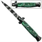 9.5" flat grind switchblade Stiletto green marble Knife a155lu