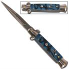 Milano Switchblade Stiletto Marble Blue Automatic Knife