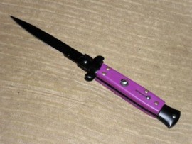 Purple Handle Black Blade Automatic Stiletto Knife