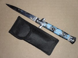 9.5" zombie blue skulls switchblade stiletto knife gbs013cmbl